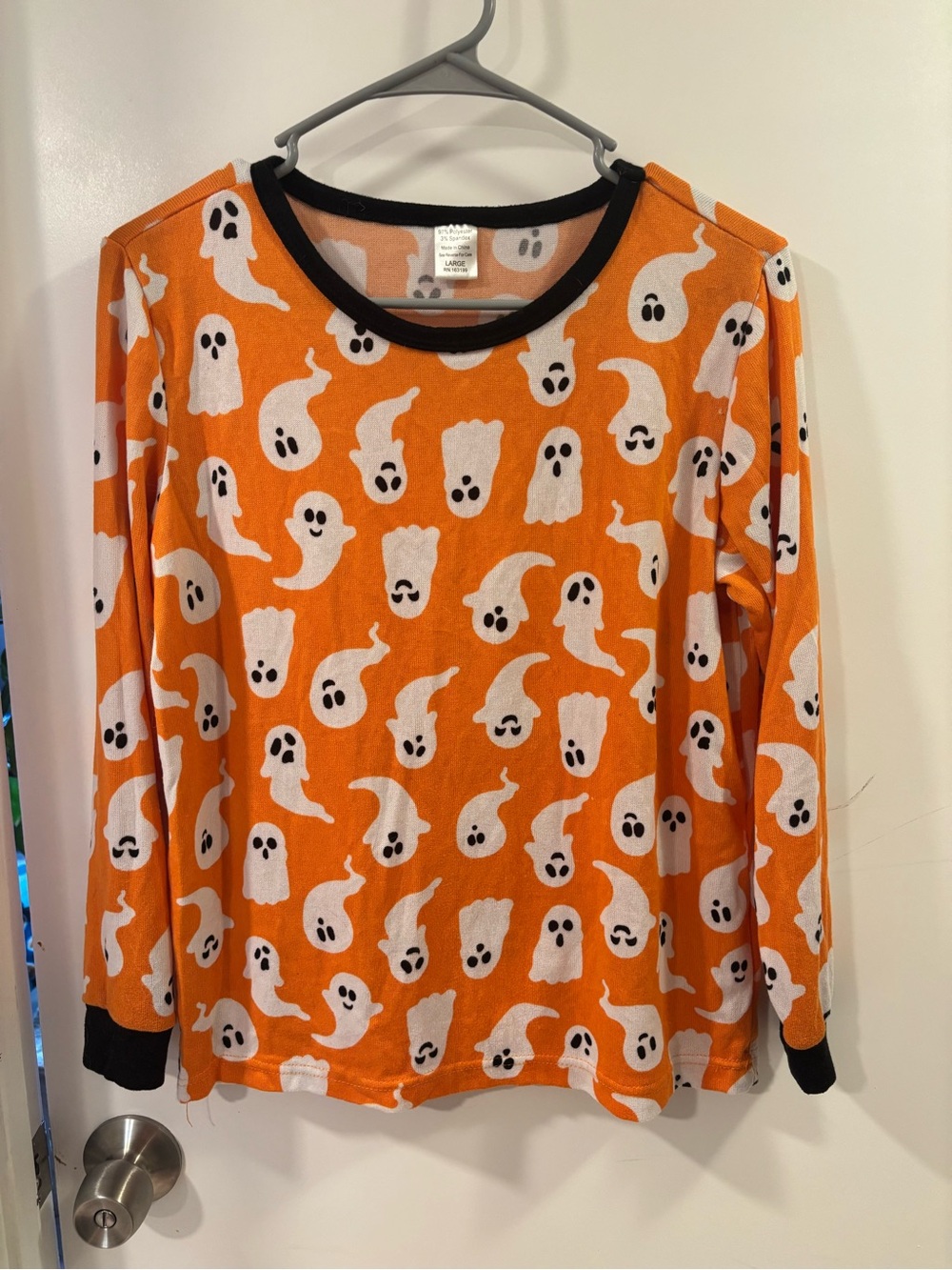 Orange Ghost Print Long Sleeve Pajama/Lounge Top